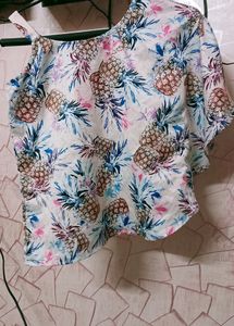 Pineapple Print One Shoulder Top