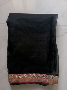 Elegant Black Saree with Embellished Border