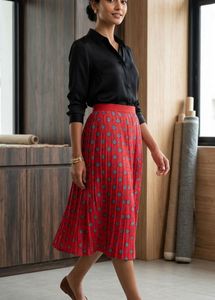 Elegant Red Pleated Midi Skirt