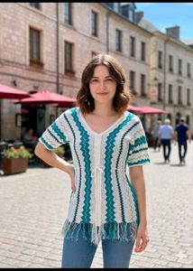 Striped Knit Top with Fringe Detail