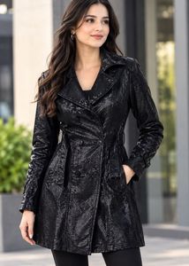 GUESS Shiny Black Double-Breasted Trench Coat