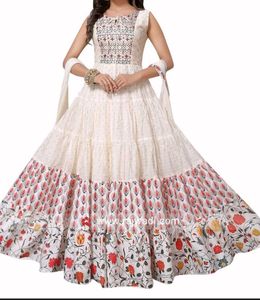 White Anarkali Gown with Floral Print