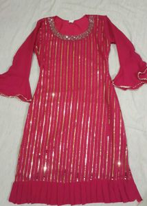 Rani Pink Heavy Sequence Work Kurti with Sharara