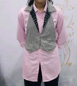 Elegant Pink Shirt &amp; Vest Combo