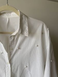 White Pearl Embellished Button-Up Shirt