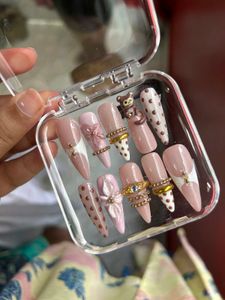 Cute Handmade Press-On Nails with Charms