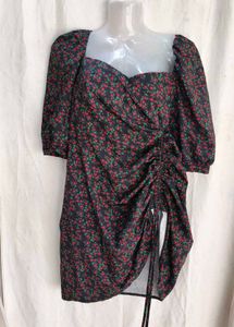 Floral Puff Sleeve Ruched Mini Dress