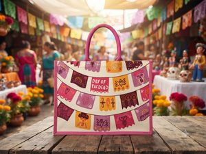 Festive Day of the Dead Printed Jute Tote Bag
