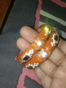 Elegant Orange Bangles with Rhinestones