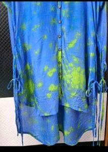 Blue &amp; Green Tie-Dye Shirt Dress