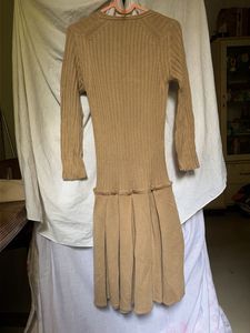 Camel Ribbed Knit Midi Dress