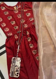 Price Drop Red Anarkali with beautiful Dupatta