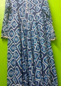Blue Geometric Print Anarkali Kurta