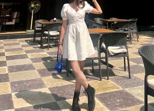 Cream Puff Sleeve Mini Dress