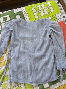 Light Blue Textured Puff Sleeve Top