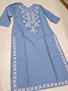 Blue Embroidered Cotton 3 piece set