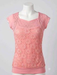 Pink Lace Cap Sleeve Top