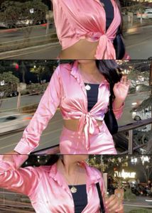 Pink Satin Button-Up Shirt