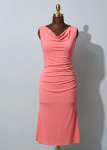Coral Cowl /Boat Neck Sleeveless Dress