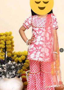 Girls Pink & White Kurta Sharara Set (8-10years)