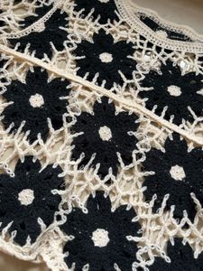 women crochet floral round neck long sleeve crop t