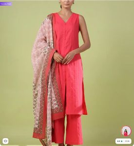 Vibrant Coral Kurta Set with Dupatta
