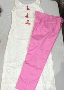 Chic White Kurta with Pink Pants