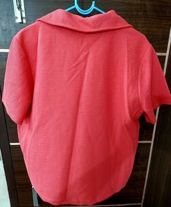 Coral Textured Collared Top