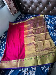 Rani Pink &amp; Royal Blue Paithani  Saree with Blouse