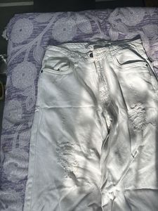 White Ripped Wide Leg Jeans