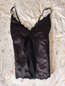 Black Lace Trim Satin corset tieTop