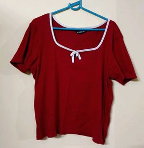 Red Square Neck Tie Front Top