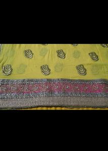 Elegant Yellow Embroidered Saree