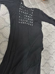 Elegant Black Kurta with Embellished Neckline
