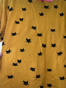 Cute Mustard Cat Print T-Shirt
