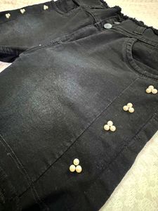 Black Pearl Embellished Denim Shorts