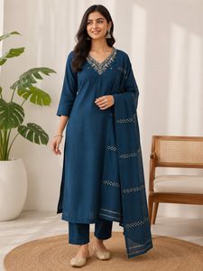 5 Elegant Teal Embroidered Kurta Sets