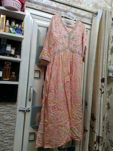 Elegant Pink Floral Print Kurtain Nyra Cut Style