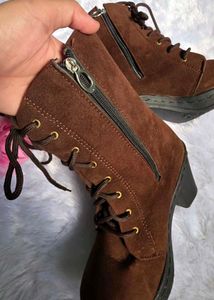 Trendy Brown Heeled Ankle Boots with Stud Detail