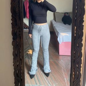 Gray Knit Flare Pants