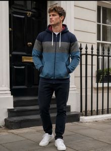 Mast &amp;Harbour Men's Color Block Zip-Up Hoodie
