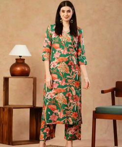 Vibrant tropical-print kurti pant set. 🌴✨