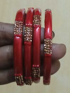 Elegant Red Bangles with Embellishments