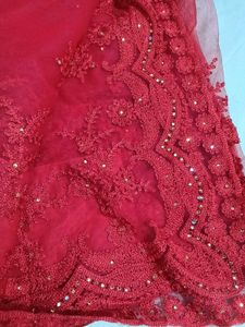Elegant Red Embroidered Saree brand new with plain