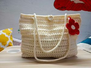 Crochet Tote Bag with Flower