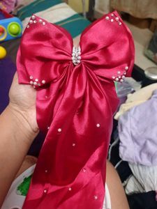 combo of 2 White and maroon- Embellished bow hairc