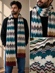 Men's Geometric Pattern Knit Scarf