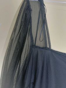 Elegant Black Mesh Puff Sleeve Dress