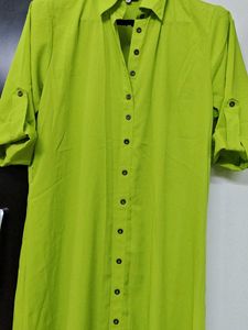 Lime Green Button-Up long Shirt type kurti