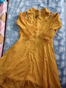 Yellow Cold Shoulder Flared Dress